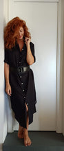 Carica l'immagine nel visualizzatore di Gallery, VESTITO LUNGO Donna Lino NERO camicione Vestito collo FINAM made in italy dress shirt