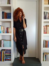 Carica l'immagine nel visualizzatore di Gallery, VESTITO LUNGO Donna Lino NERO camicione Vestito collo FINAM made in italy dress shirt