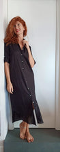 Carica l'immagine nel visualizzatore di Gallery, VESTITO LUNGO Donna Lino NERO camicione Vestito collo FINAM made in italy dress shirt