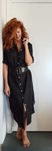 Carica l'immagine nel visualizzatore di Gallery, VESTITO LUNGO Donna Lino NERO camicione Vestito collo FINAM made in italy dress shirt
