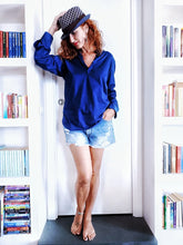 Carica l&#39;immagine nel visualizzatore di Gallery, Polo Camicia Donna blu puro cotone maglia Jersey made in italy navy blue woman polo shirt
