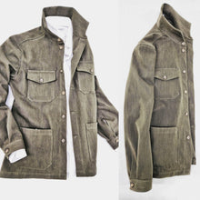 Carica l'immagine nel visualizzatore di Gallery, Giacca Sahariana Overshirt Unisex Donna Safari kaki brown militare 4 tasche gabardina 100% cotone Made in italy