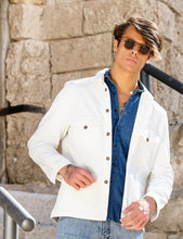 Carica l'immagine nel visualizzatore di Gallery, Giacca Sahariana Overshirt Safari Bianco velluto corduroy militare 4 tasche gabardina 100% cotone Made in italy