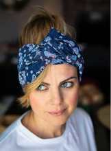 Carica l'immagine nel visualizzatore di Gallery, Turbante Fashion in cotone Fantasia paisley 18 blu Made in Italy