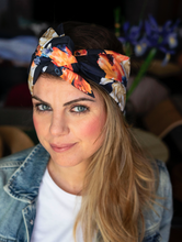 Carica l'immagine nel visualizzatore di Gallery, Turbante Fashion in cotone Fantasia design paisley blu 14 Made in Italy