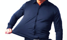 Carica l'immagine nel visualizzatore di Gallery, Camicia Blu Stretch No Stiro No Piega No Iron anti alone made in italy massima traspirabilità