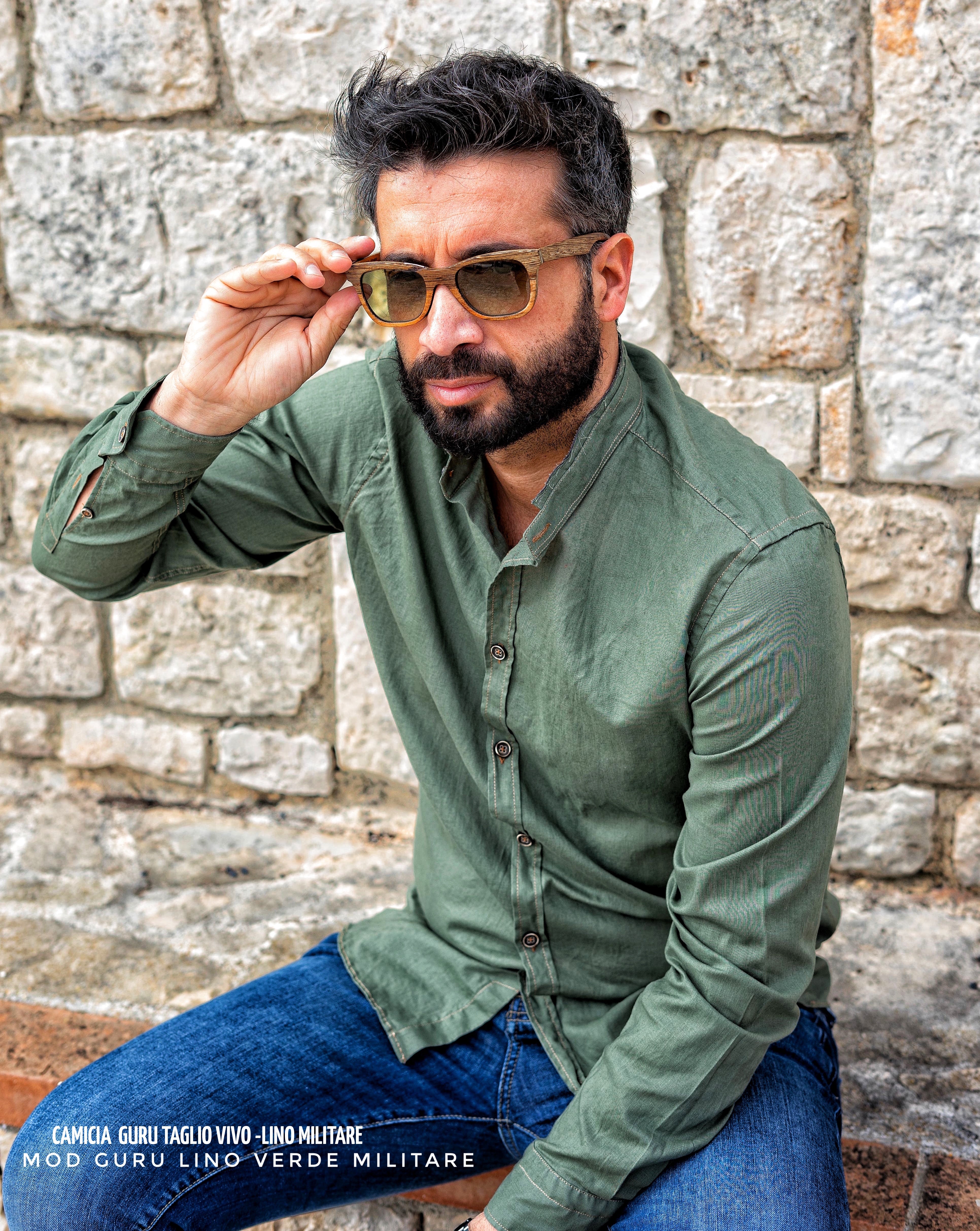 Camicia lino verde militare shop