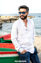 Load image into Gallery viewer, Camicia lino bianco guru coreano serafino chiusa a polo made in italy