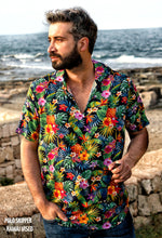 Load image into Gallery viewer, Camicia bowling hawaii manica corta fantasia flower multicolor viscosa morbidissima made in italy