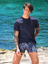 Carica l'immagine nel visualizzatore di Gallery, Costume da Bagno MONGOLFIERA BLU abbinato a Tshirt IN LINO blu con inserti Box Mare slip interno Made in Italy