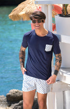 Carica l'immagine nel visualizzatore di Gallery, Costume da Bagno Naxos in cotone abbinato a Tshirt blu con inserti Box Mare slip interno Made in Italy