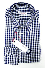 Load image into Gallery viewer, Camicia a quadri blu puro cotone made in italy