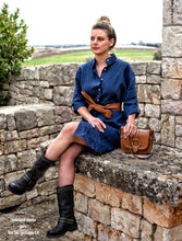 Load image into Gallery viewer, Camicia Donna Lino blu camicione Vestito collo guru made in italy dress shirt