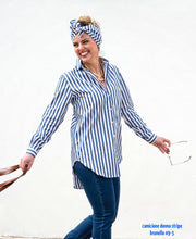 Carica l'immagine nel visualizzatore di Gallery, Camicione Donna fasciato Vestito a fasce blu cotone made in italy woman shirt