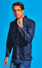 Carica l'immagine nel visualizzatore di Gallery, Giacca Overshirt Jeans Blu Sahariana Safari 4 tasche 100% denim navy blue in