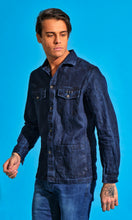 Load image into Gallery viewer, Giacca Overshirt Jeans Blu Sahariana Safari 4 tasche 100% denim navy blue  in
