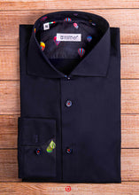 Carica l'immagine nel visualizzatore di Gallery, Camicia cotone Fantasia blu inserti mongolfiera nel collo e polsini made in italy