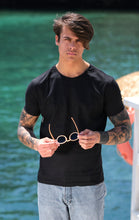 Carica l'immagine nel visualizzatore di Gallery, t-shirt Nera in lino made in Italy tshirt lino nero
