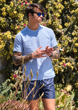 Carica l'immagine nel visualizzatore di Gallery, Costume da Bagno Blu abbinato a Tshirt rigata in tessuto cotone goffrato