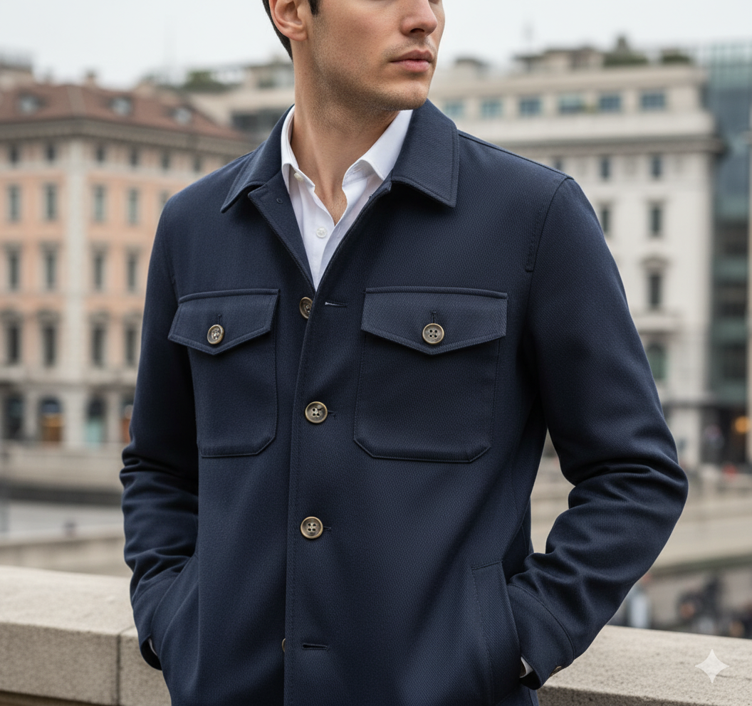 Giacca Overshirt Field Jacket Gabardina Blu 4 tasche gabardina 100% cotone Made in Italy