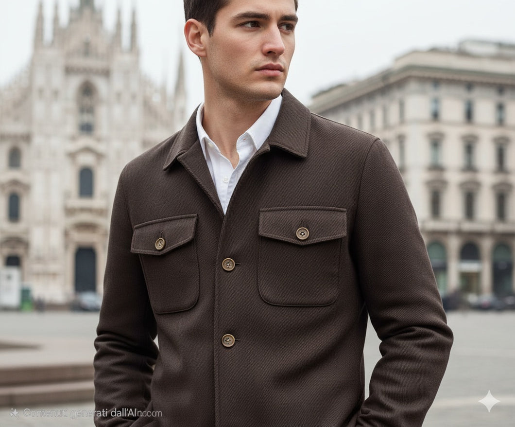 Giacca Overshirt Field Jacket marrone testa di moro Sahariana Safari militare 4 tasche gabardina 100% cotone Made in italy