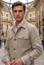 Load image into Gallery viewer, Overshirt in Lino Beige Giacca Sahariana Overshirt Safari Sabbia 4 tasche gabardina 100% lino Made in Italy (Copia)
