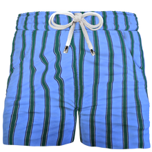 Load image into Gallery viewer, Pantaloncino in cotone Shorts Bermuda Fasciato Azzurro Rigato Verde 100% Cotone 2 tasche laterali Made in Italy
