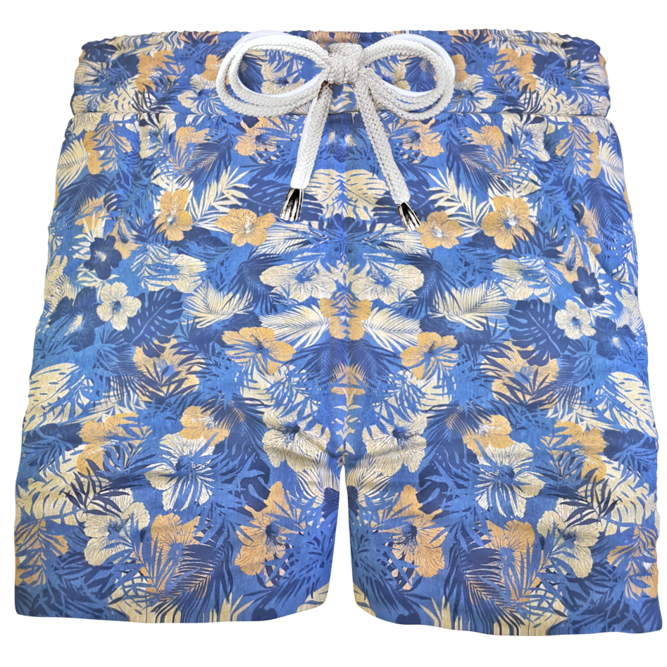 Pantaloncino in cotone Shorts Bermuda fantasia Hawaii Blue 100% Cotone 2 tasche laterali Made in Italy