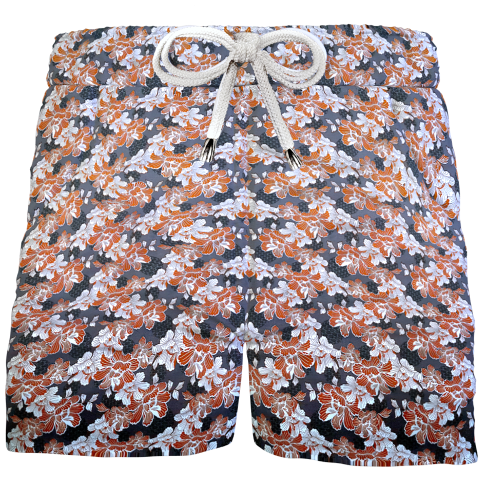 Pantaloncino Shorts Bermuda fantasia Hawaii Orange 100% Cotone 2 tasche laterali Made in Italy