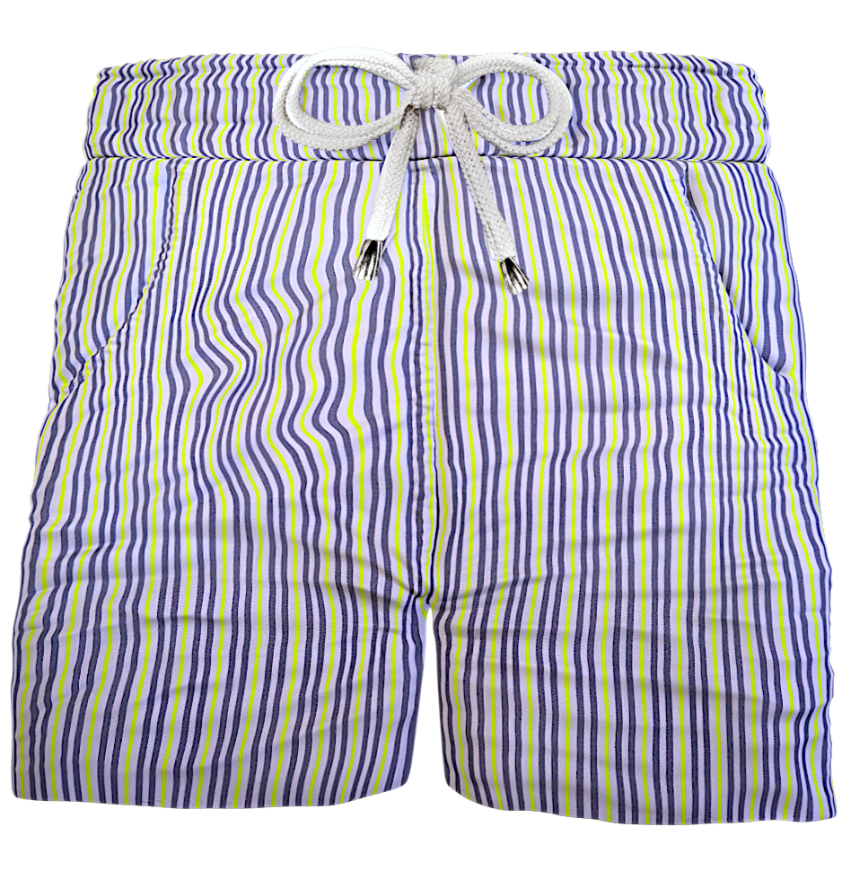 Pantaloncino  Shorts Bermuda fantasia rigato giallo  100% Cotone 2 tasche laterali Made in Italy