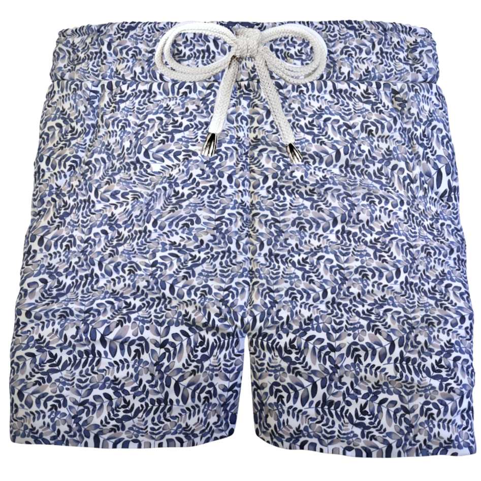 Pantaloncino in cotone Shorts Bermuda Fantasia flower blue 100% Cotone 2 tasche laterali Made in Italy