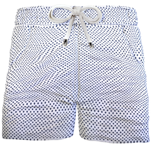 Load image into Gallery viewer, Pantaloncino  Shorts Bermuda Micro Fantasia blu bianco 100% Cotone 2 tasche laterali Made in Italy
