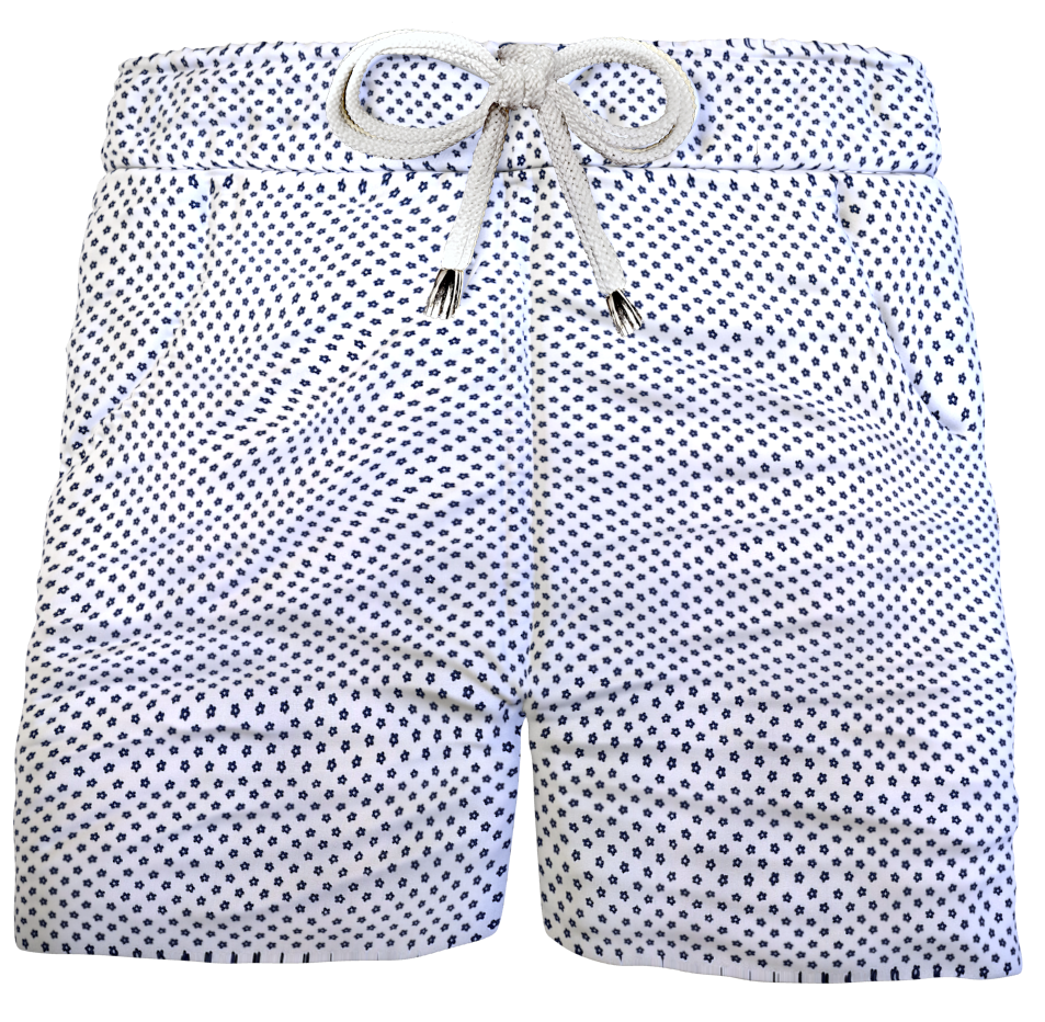 Pantaloncino  Shorts Bermuda Micro Fantasia blu bianco 100% Cotone 2 tasche laterali Made in Italy