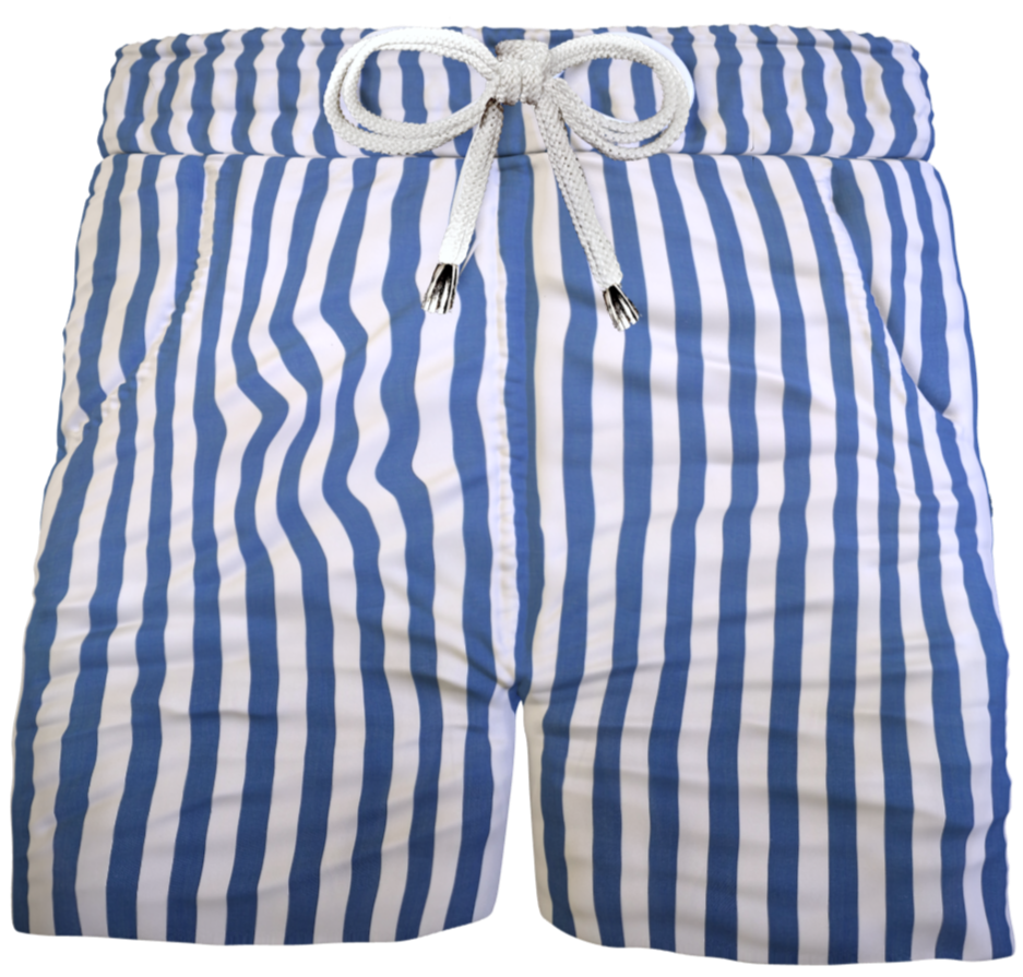 Pantaloncino  Shorts Bermuda Fasciato a righe blu 100% Cotone 2 tasche laterali Made in Italy