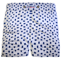 Carica l&#39;immagine nel visualizzatore di Gallery, Pantaloncino Shorts Bermuda Micro Fantasia Blu Cotone Lino 2 tasche laterali Made in Italy
