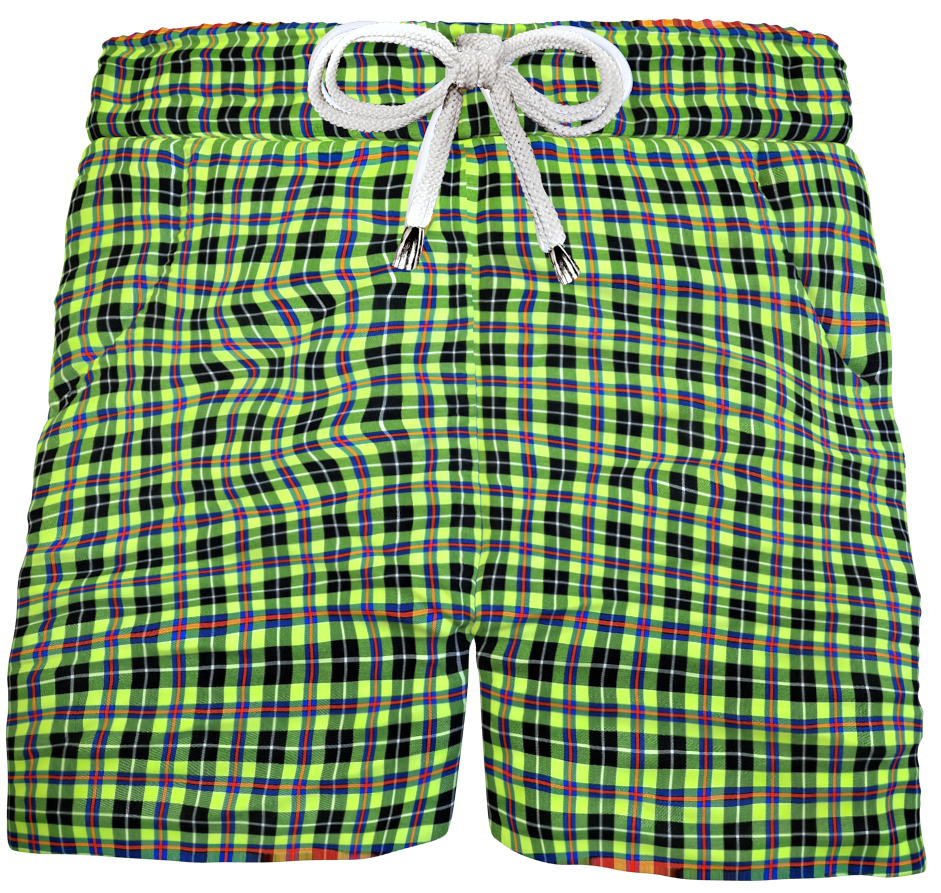Bermuda Shorts Fantasia check scozzese giallo fluo 100% cotone Pantaloncino 2 tasche laterali Made in Italy