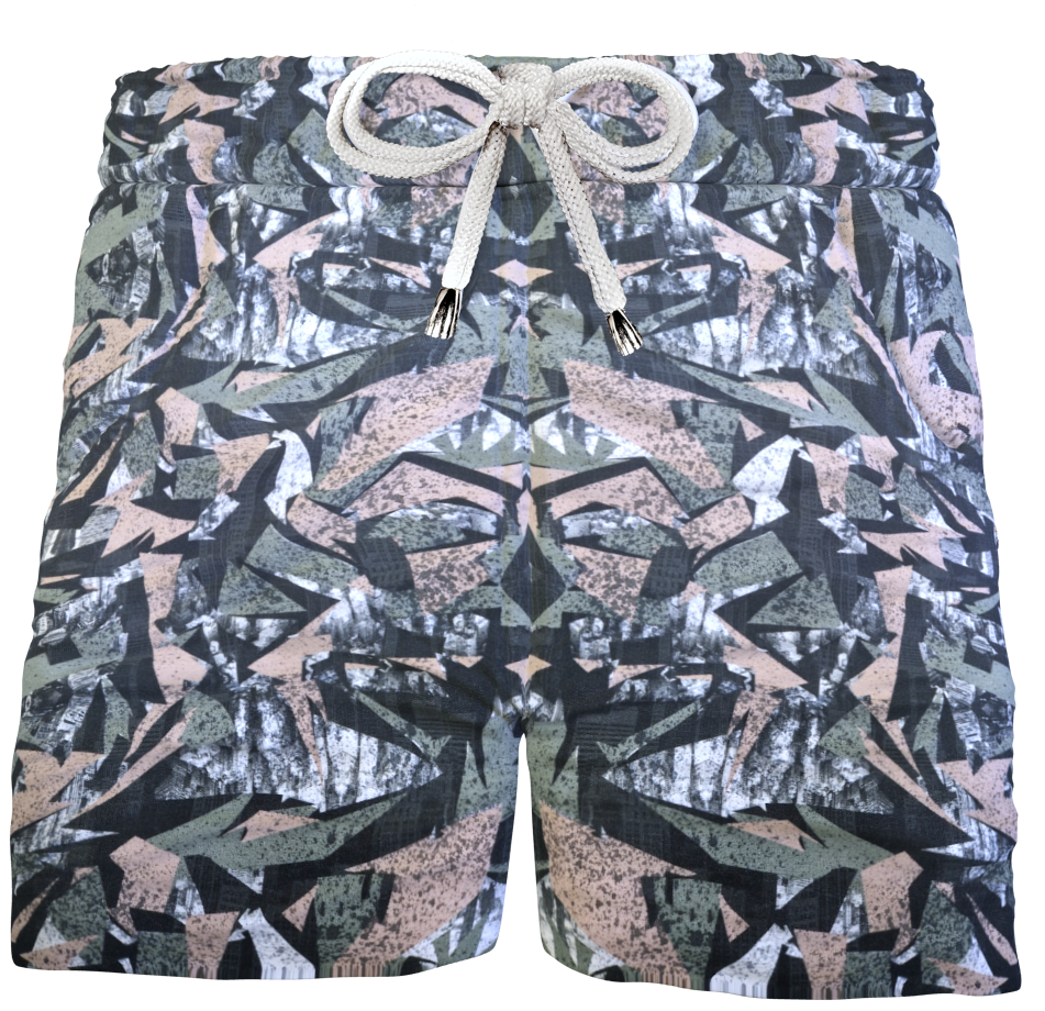 Pantaloncino  Shorts Bermuda Fantasia Camouflage verdone grigio marrone 100% Cotone 2 tasche laterali Made in Italy