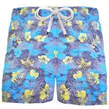 Carica l&#39;immagine nel visualizzatore di Gallery, Pantaloncino Shorts Bermuda fantasia Hawaii Blue Verde 100% Cotone 2 tasche laterali Made in Italy
