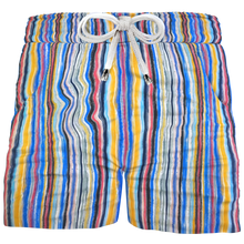 Carica l&#39;immagine nel visualizzatore di Gallery, Pantaloncino in cotone Shorts Bermuda fantasia fasciato multicolor rigato Cotone 2 tasche laterali Made in Italy
