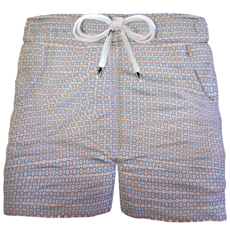 Pantaloncino in cotone Shorts Bermuda Micro Fantasia Arancio 100% Cotone 2 tasche laterali Made in Italy