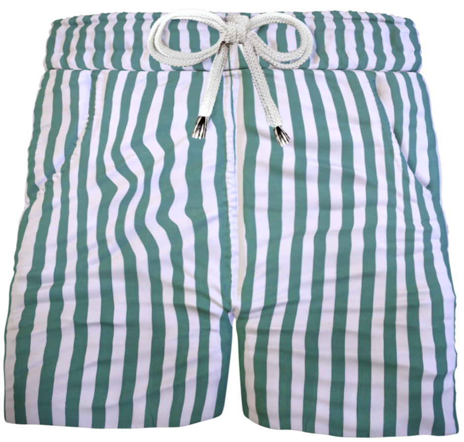 Pantaloncino  Shorts Bermuda Fasciato a righe  Verde 100% Cotone 2 tasche laterali Made in Italy