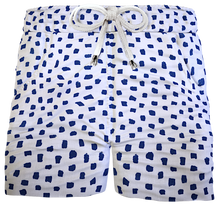 Carica l&#39;immagine nel visualizzatore di Gallery, Pantaloncino Shorts Bermuda Micro Fantasia Blu Cotone Lino 2 tasche laterali Made in Italy
