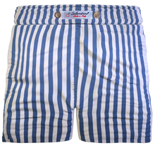 Carica l&#39;immagine nel visualizzatore di Gallery, Pantaloncino  Shorts Bermuda Fasciato a righe blu 100% Cotone 2 tasche laterali Made in Italy
