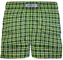 Carica l&#39;immagine nel visualizzatore di Gallery, Bermuda Shorts Fantasia check scozzese giallo fluo 100% cotone Pantaloncino 2 tasche laterali Made in Italy
