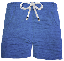 Carica l&#39;immagine nel visualizzatore di Gallery, Pantaloncino Shorts Bermuda Azzurro Denim cotone Lino 2 tasche laterali Made in Italy
