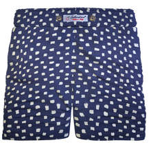 Carica l&#39;immagine nel visualizzatore di Gallery, Pantaloncino  Shorts Bermuda Fantasia Blu 100% Cotone Lino 2 tasche laterali Made in Italy
