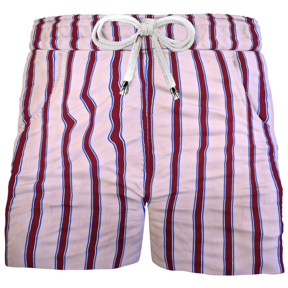 Pantaloncino in cotone Shorts Bermuda fantasia Rigato Rosa Fasciato Rosso 100% Cotone 2 tasche laterali Made in Italy