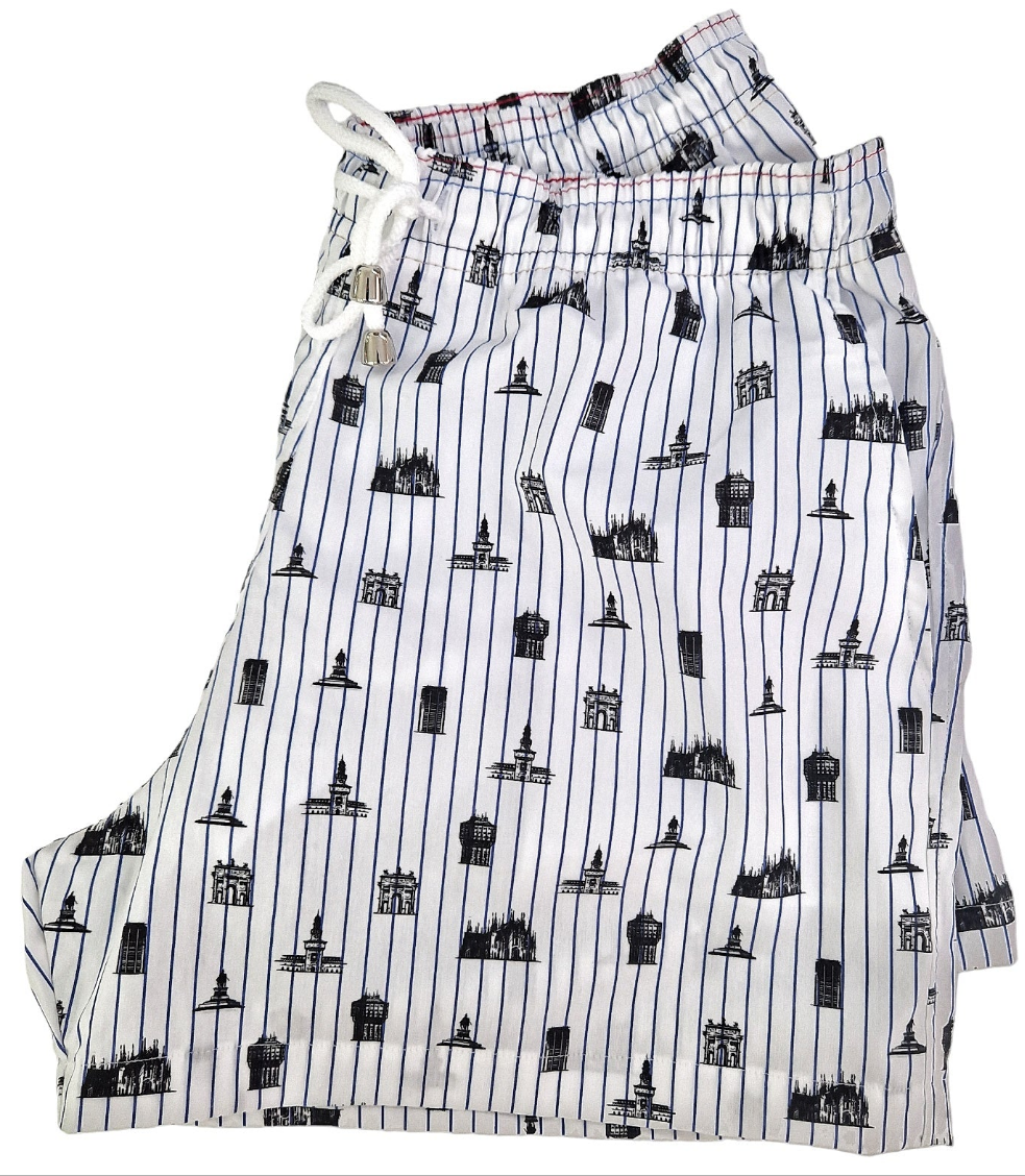 Bermuda Pantaloncino Rigato design Milano 100% Cotone Shorts 2 tasche laterali Made in Italy