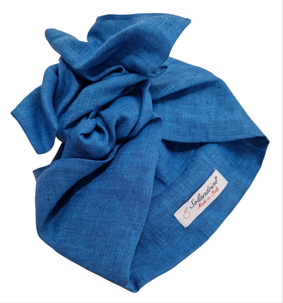 Turbante azzurro puro lino Made in Italy Fascia Capelli hairband