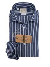 Carica l&#39;immagine nel visualizzatore di Gallery, Camicia fasciata blu a righe bianche Uomo puro cotone alta qualità made in italy men shirt blue stripe high quality
